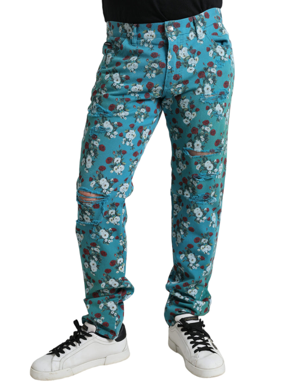 Dolce & Gabbana Floral Print Skinny Jeans in Blue
