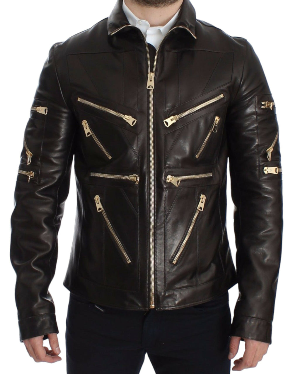 Dolce & Gabbana Lambskin Leather Jacket in Brown