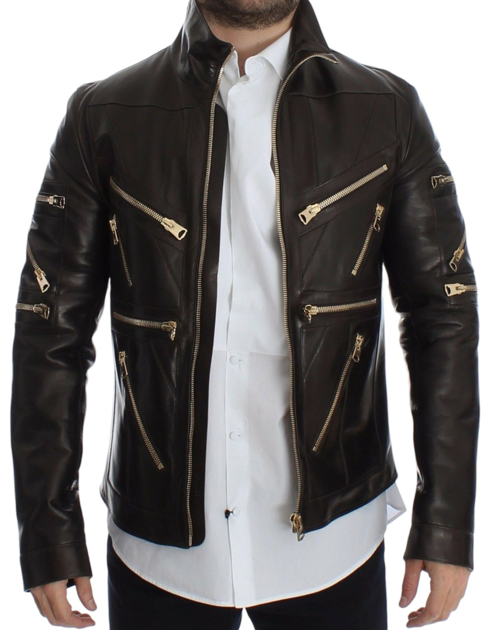 Dolce & Gabbana Lambskin Leather Jacket in Brown