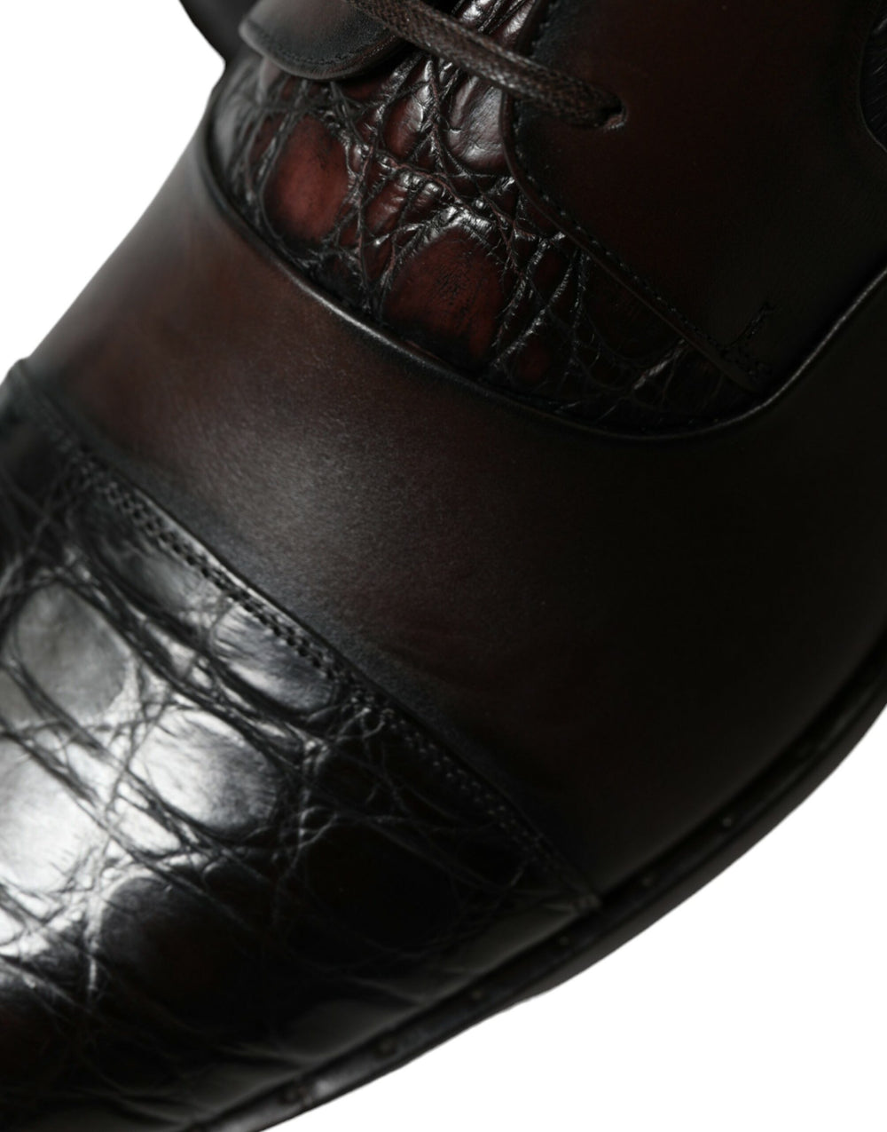 Dolce & Gabbana Caiman and Calfskin Leather Derby Shoes in Brown