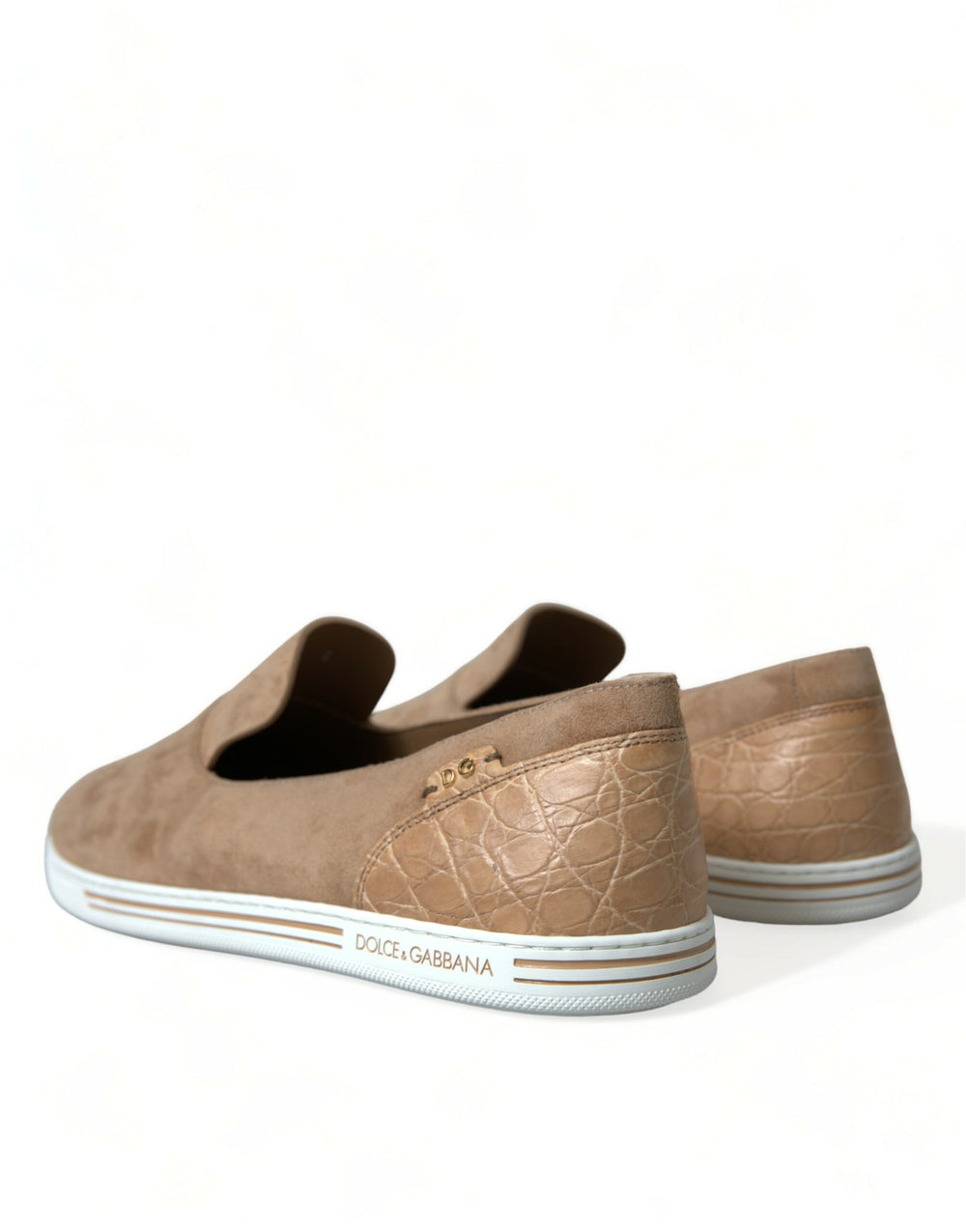Dolce & Gabbana Suede and Caiman Leather Loafers in Beige