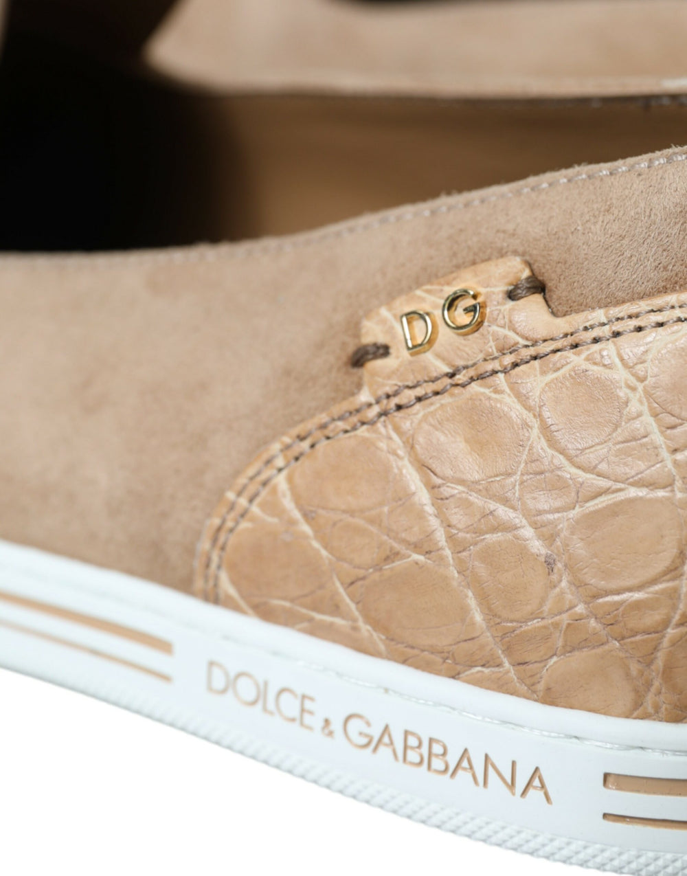 Dolce & Gabbana Suede and Caiman Leather Loafers in Beige