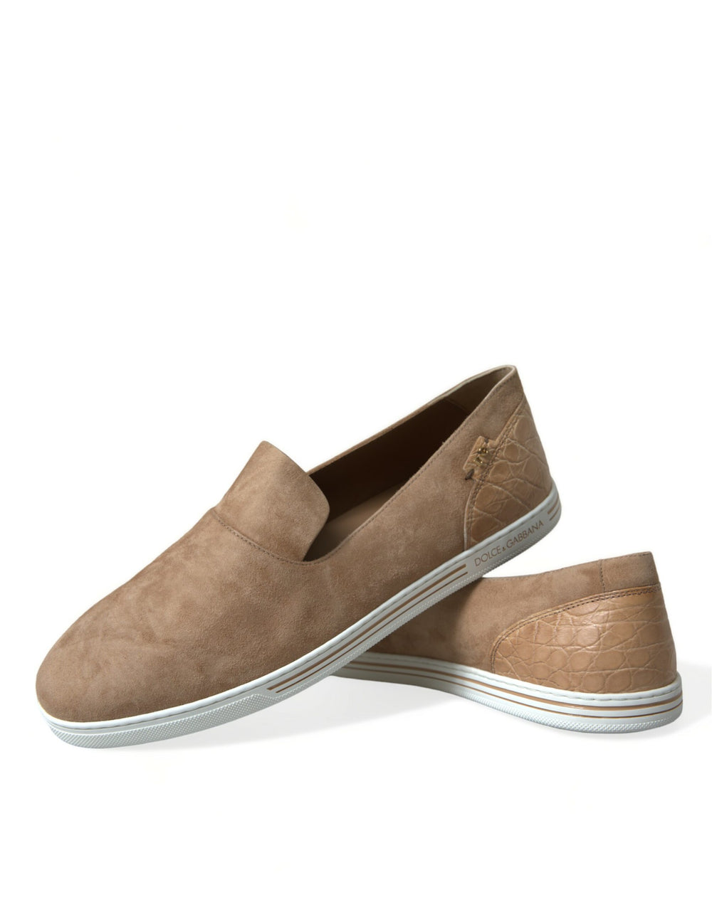Dolce & Gabbana Suede and Caiman Leather Loafers in Beige