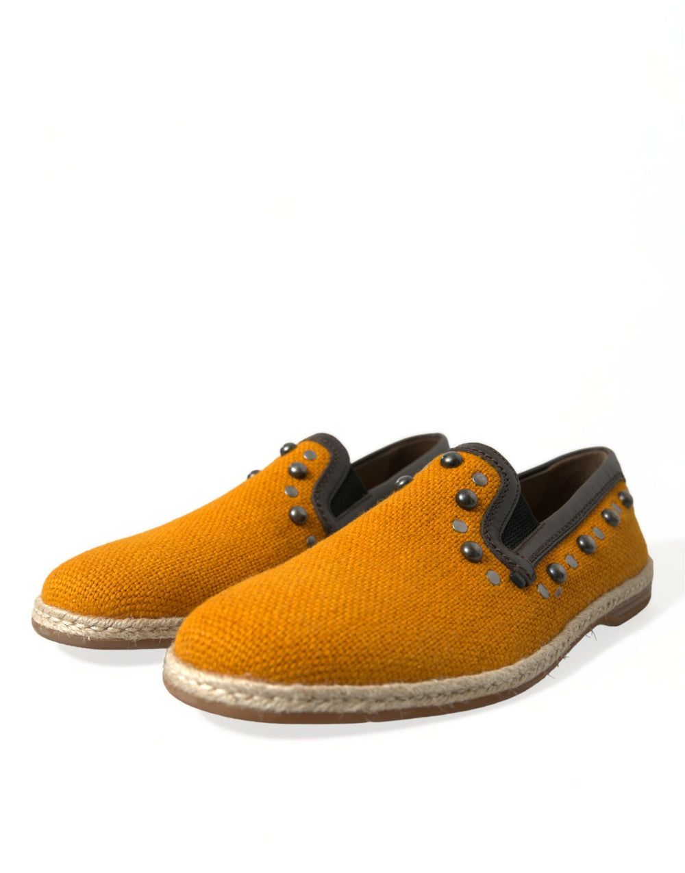 Dolce & Gabbana Linen and Leather Studded Loafers in Orange