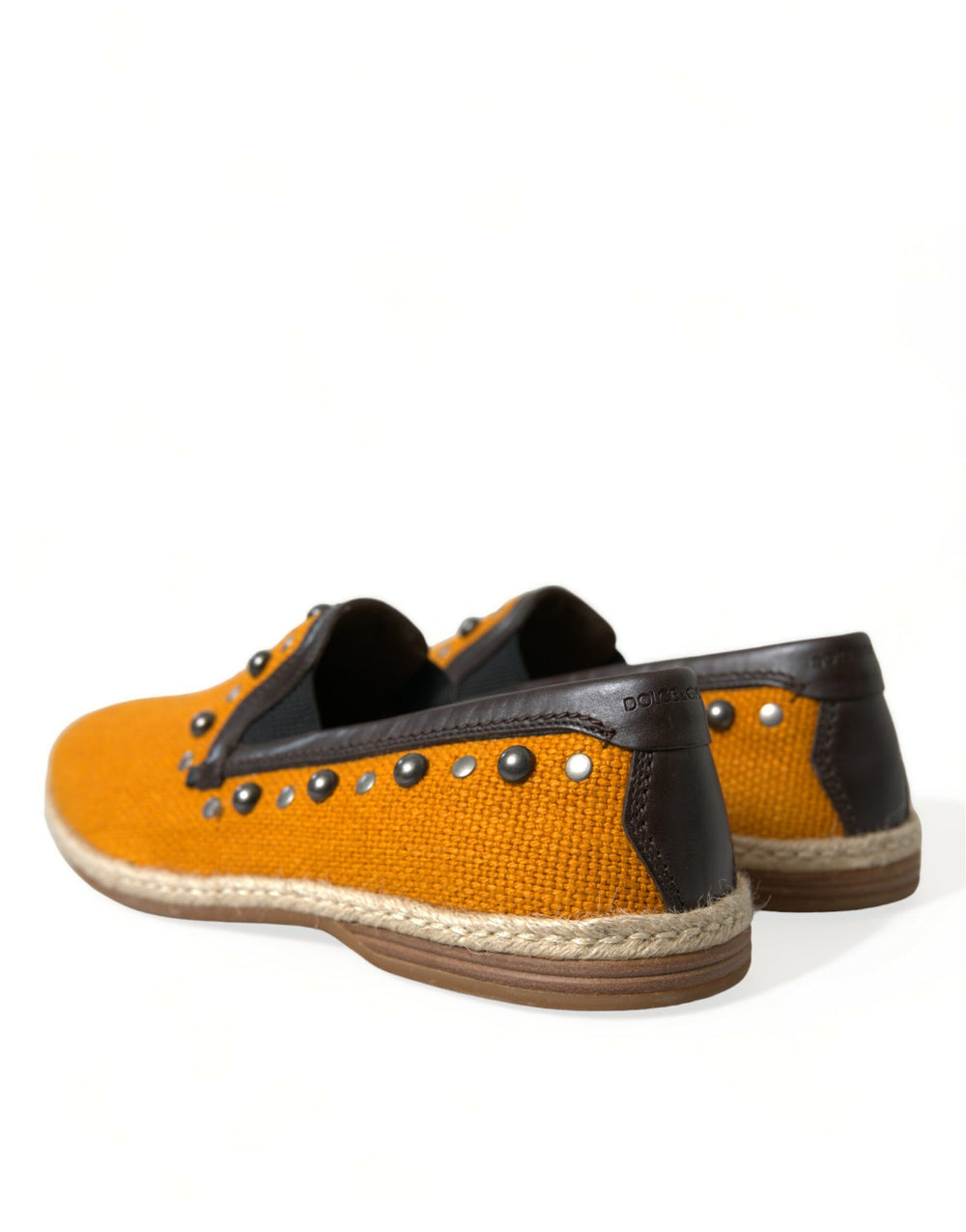 Dolce & Gabbana Linen and Leather Studded Loafers in Orange