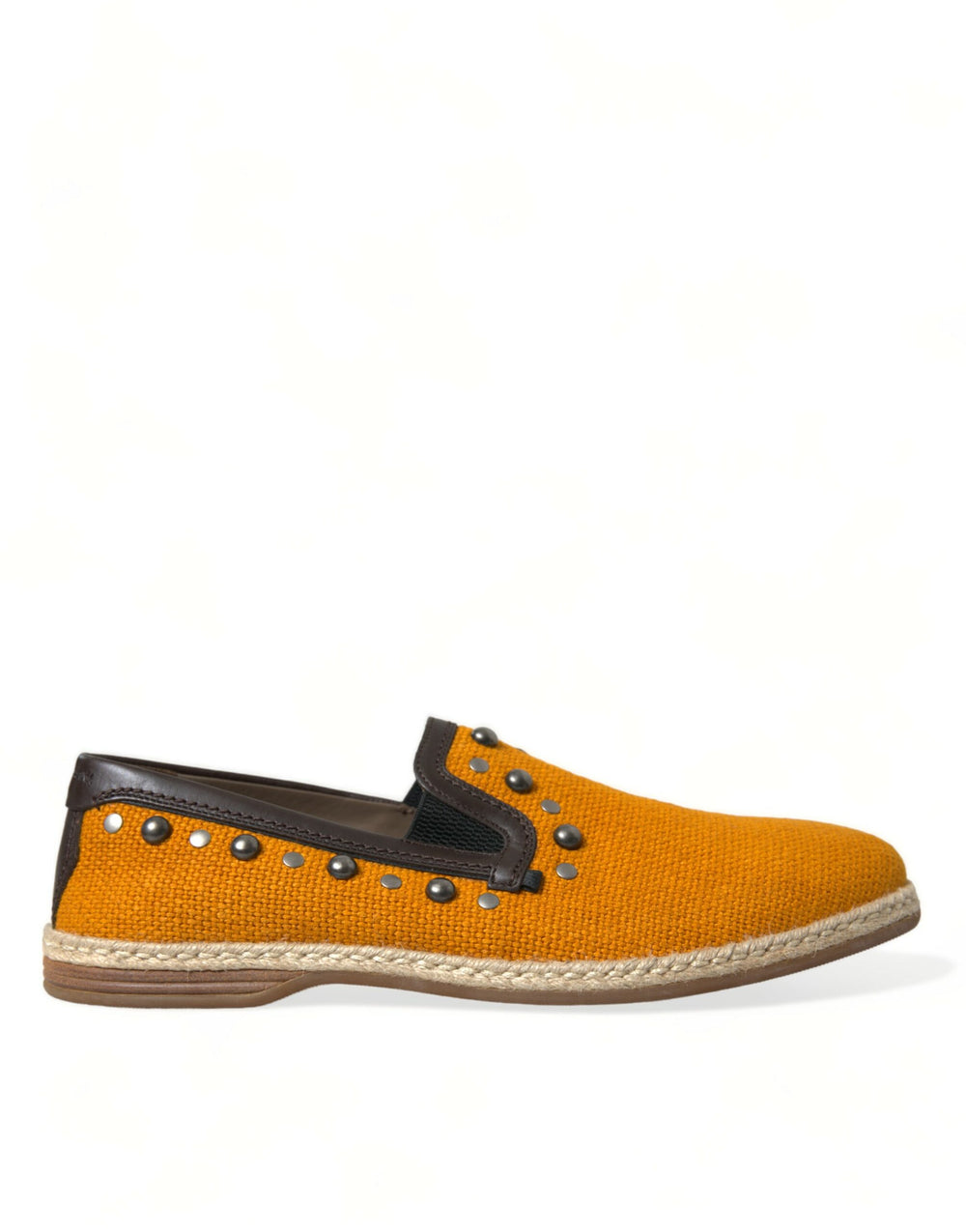 Dolce & Gabbana Linen and Leather Studded Loafers in Orange