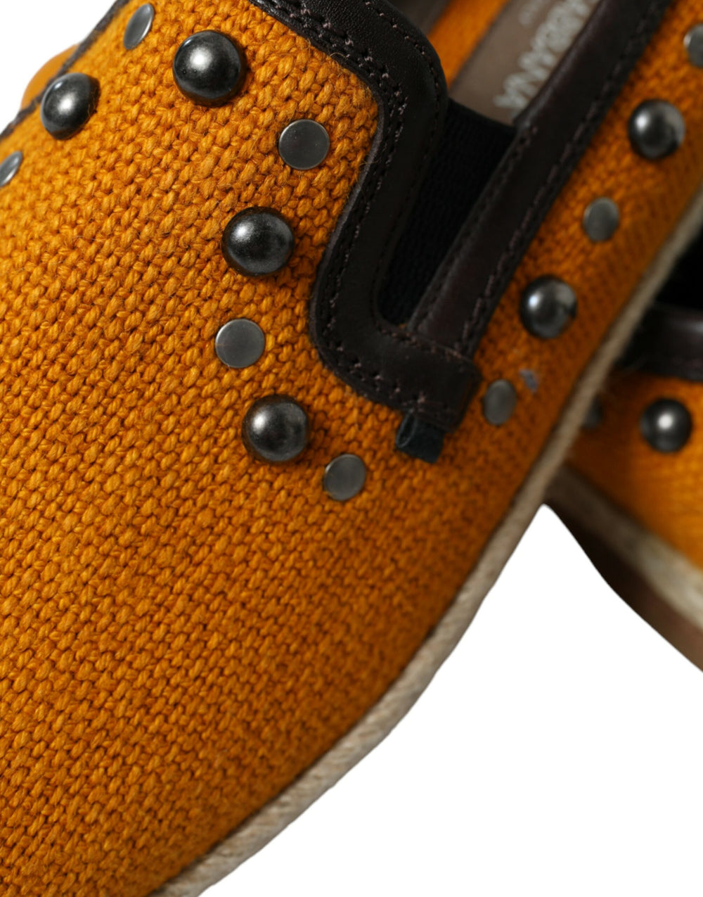 Dolce & Gabbana Linen and Leather Studded Loafers in Orange