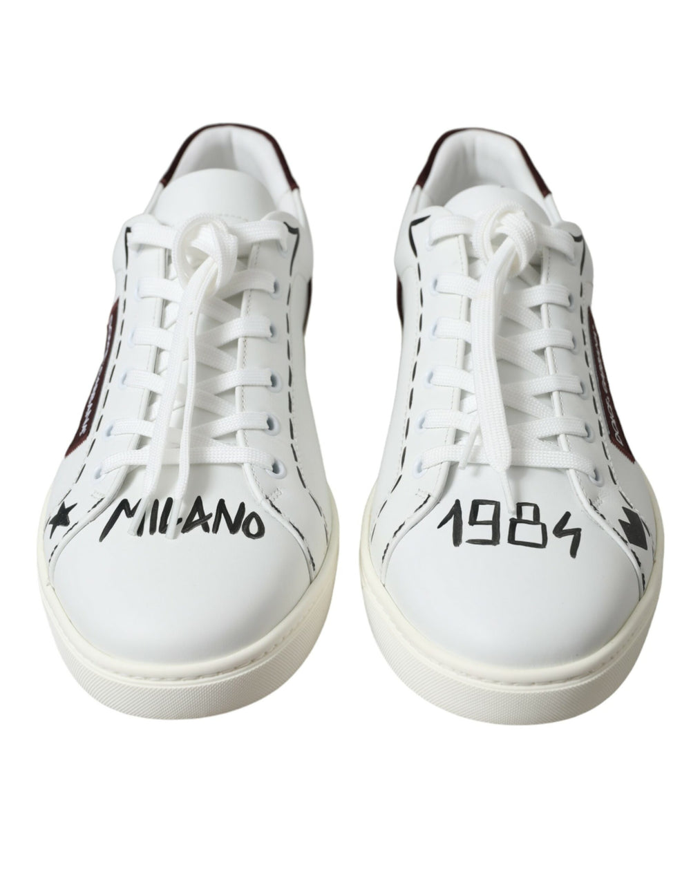 White Bordeaux Leather Logo Low Top Sneakers Shoes mens luxury fashion - Mens Edit