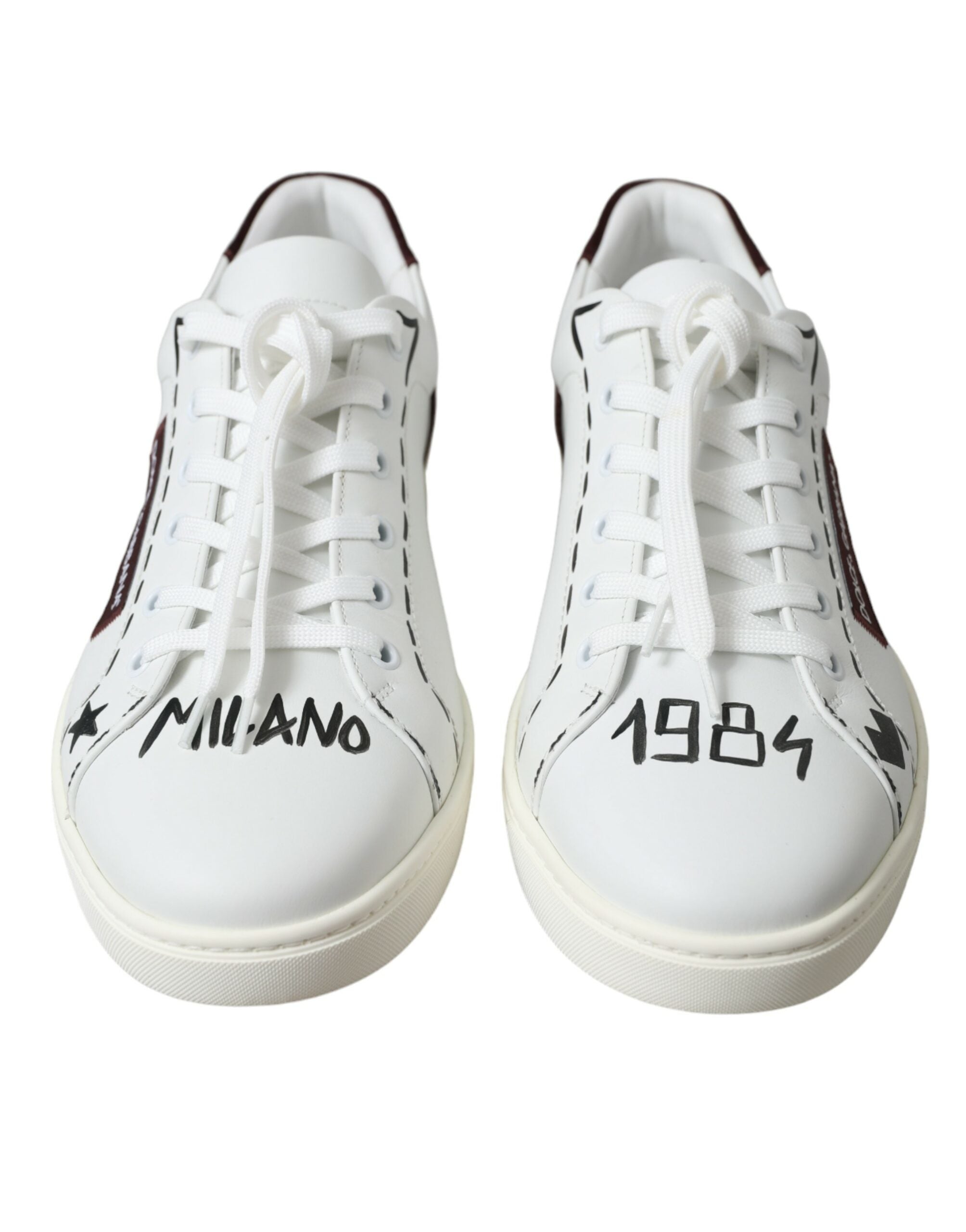 White Bordeaux Leather Logo Low Top Sneakers Shoes mens luxury fashion - Mens Edit