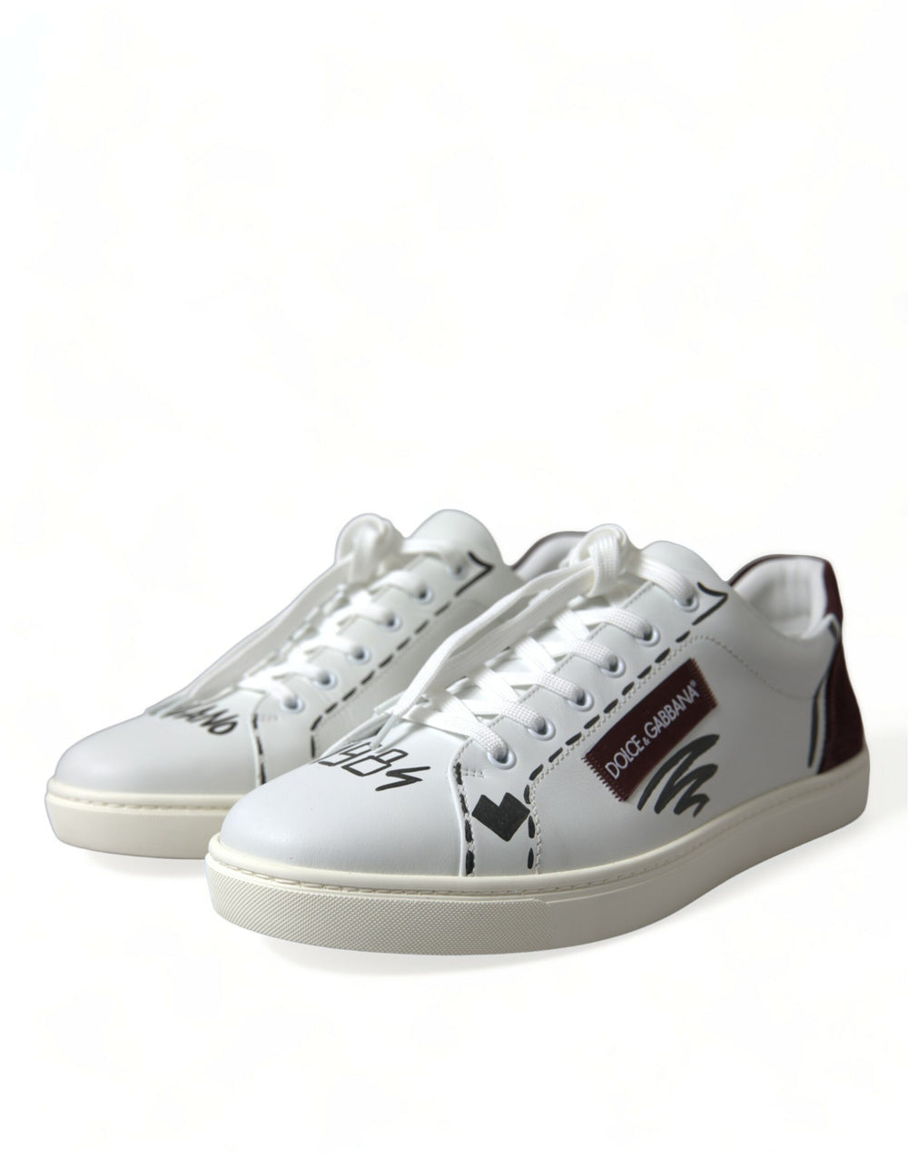 Dolce & Gabbana Calf Leather Low-Top Sneakers in White and Bordeaux