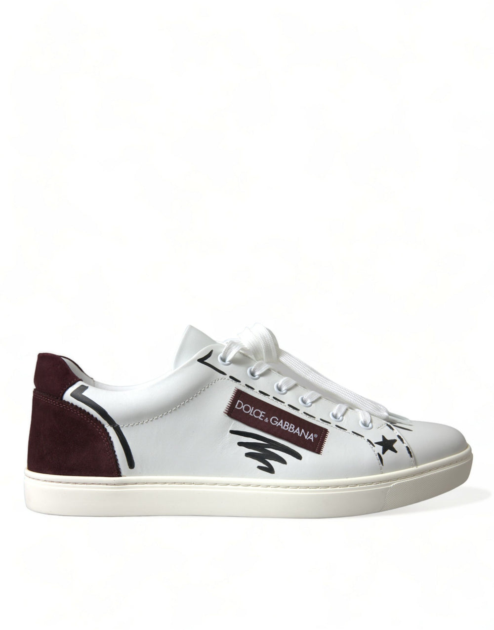 Dolce & Gabbana Calf Leather Low-Top Sneakers in White and Bordeaux