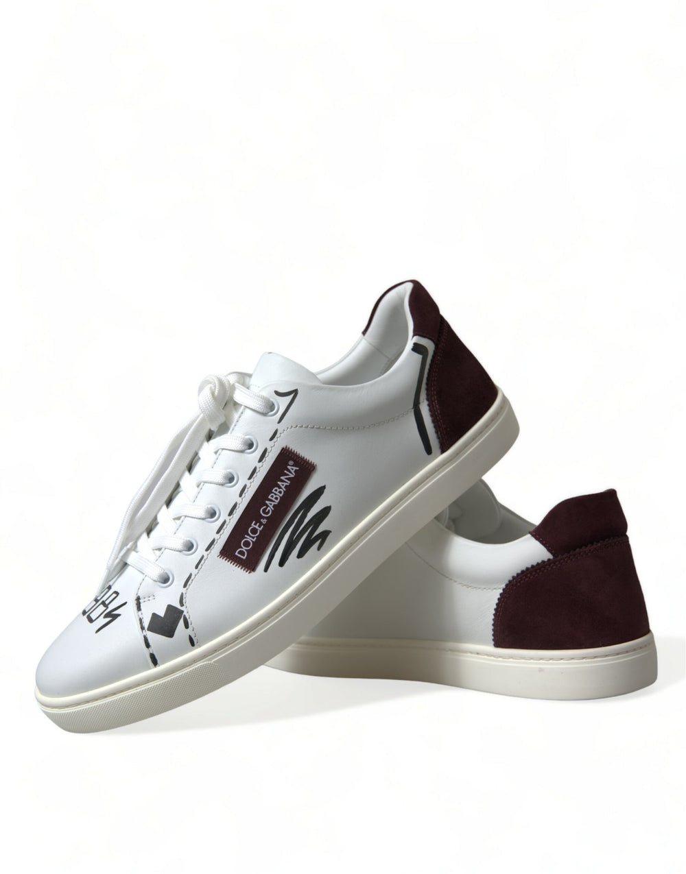 Dolce & Gabbana Calf Leather Low-Top Sneakers in White and Bordeaux