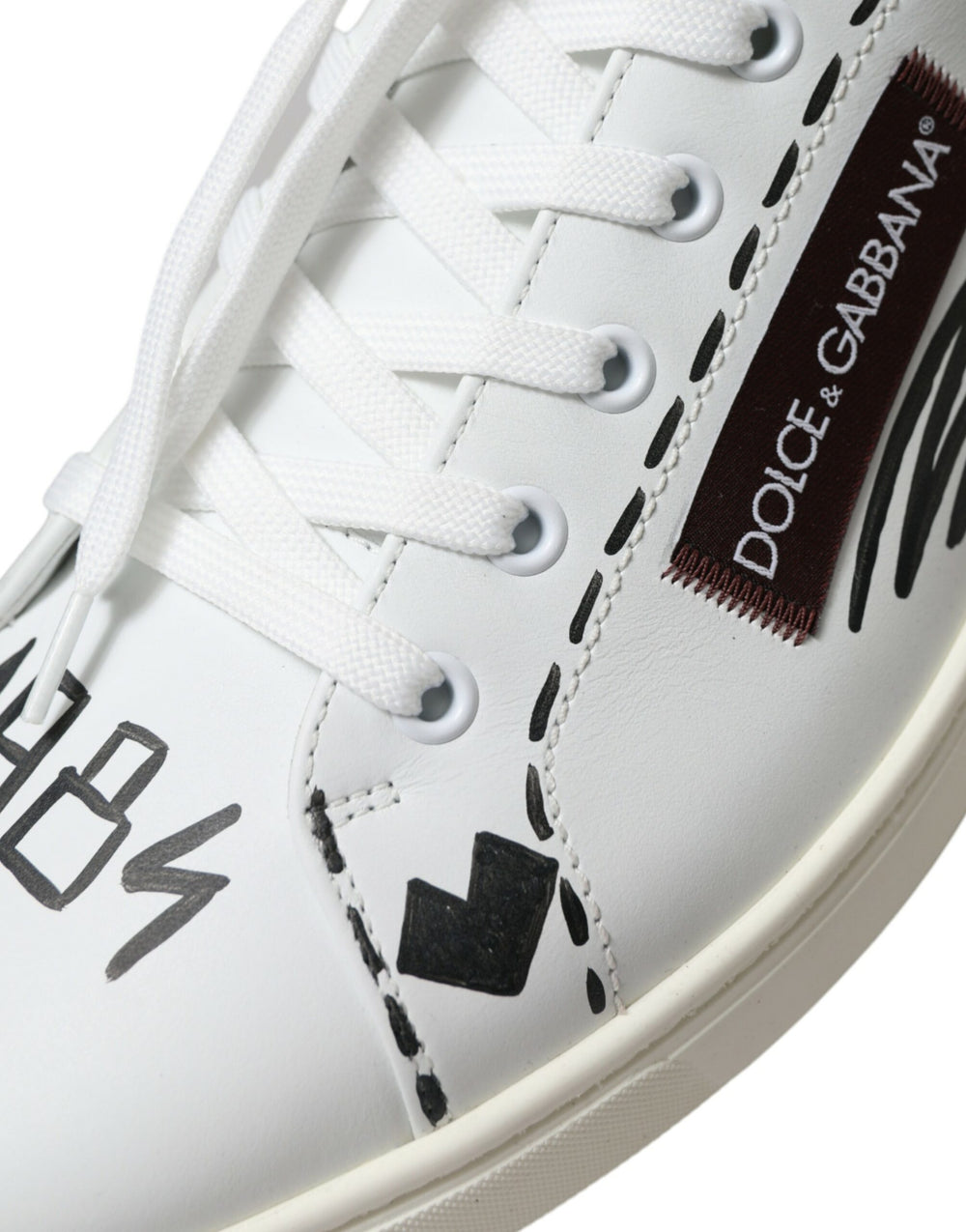 Dolce & Gabbana Calf Leather Low-Top Sneakers in White and Bordeaux