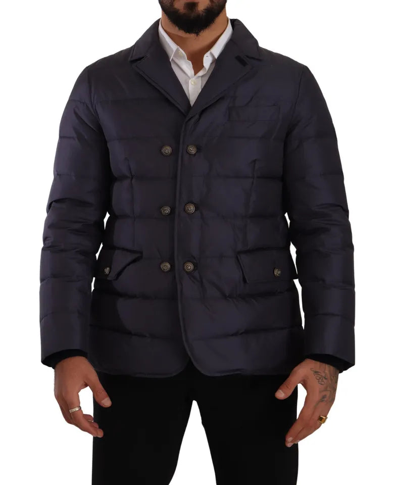 Dolce & Gabbana Blouson από Μετάξι και Κατσικίσιο Δέρμα σε Σκούρο Μπλε