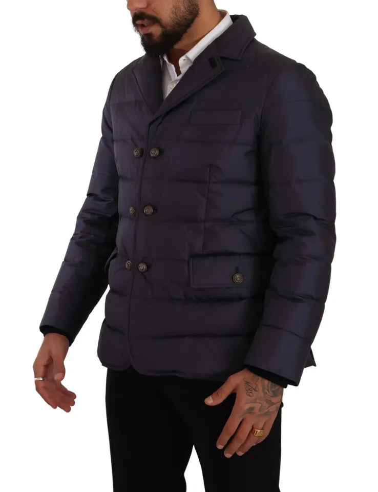 Dolce & Gabbana Silk and Goatskin Down Blouson in Dark Blue