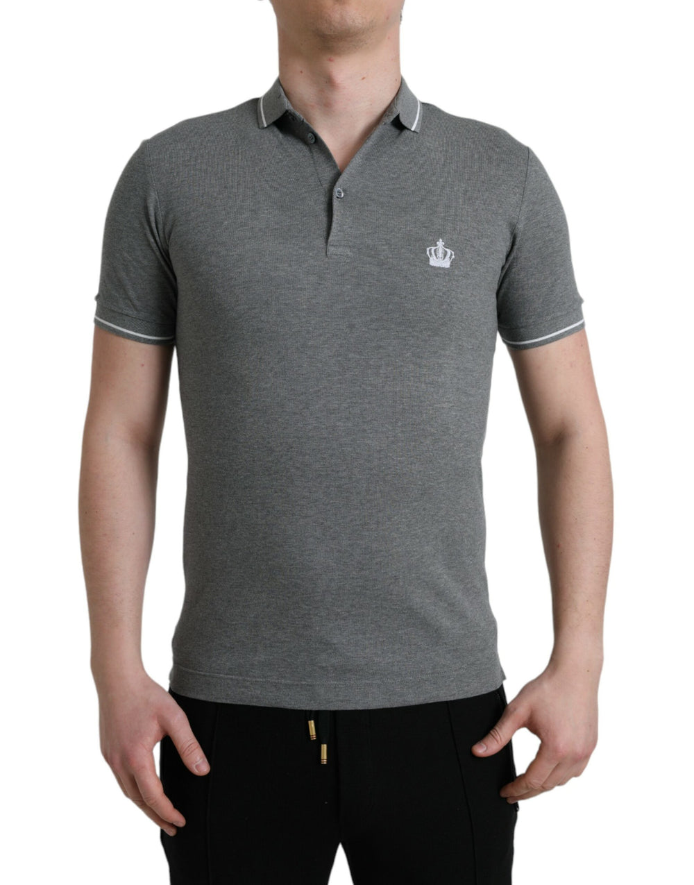 Gray Collared Short Sleeve Crown T-shirt mens luxury fashion - Mens Edit