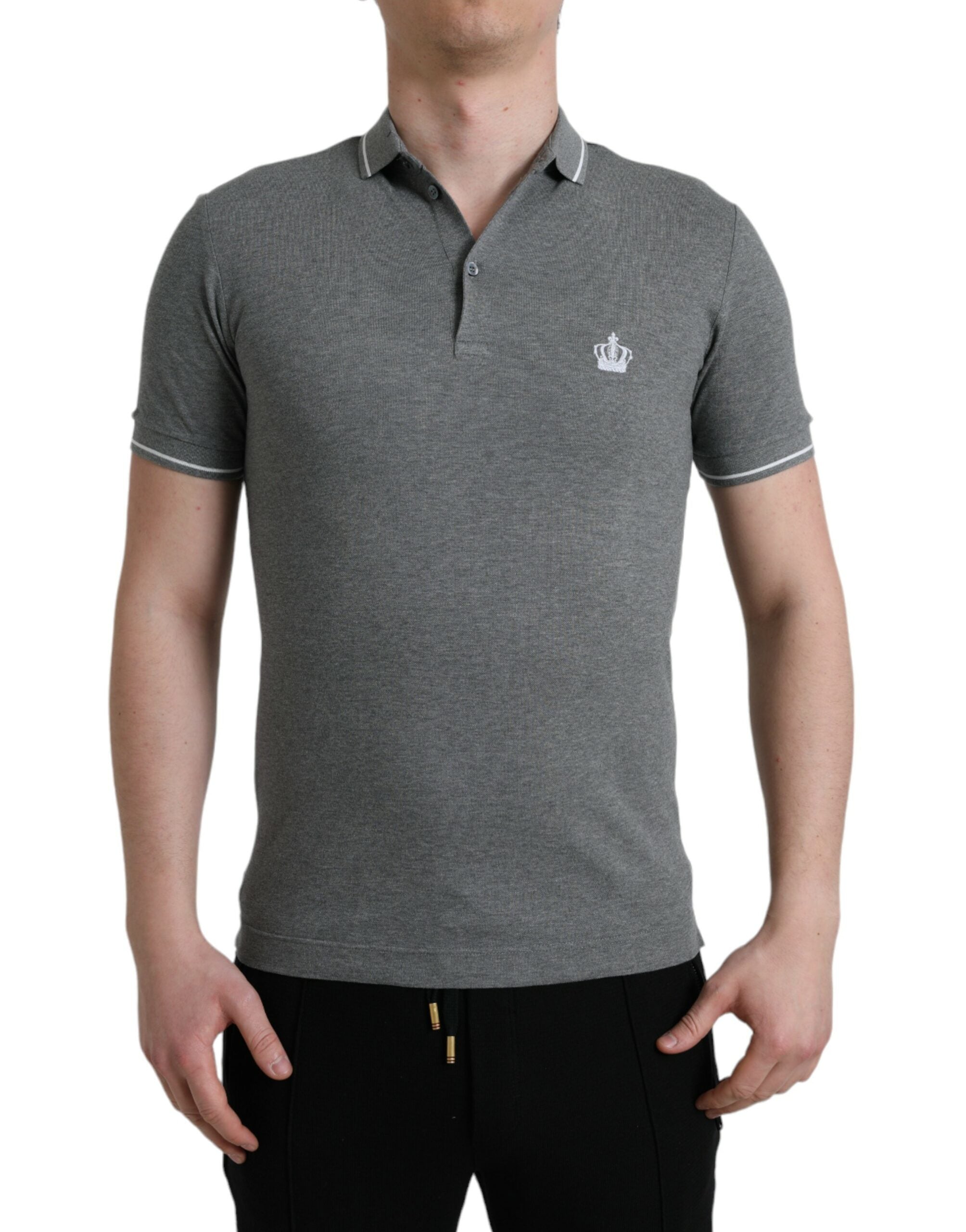 Gray Collared Short Sleeve Crown T-shirt mens luxury fashion - Mens Edit