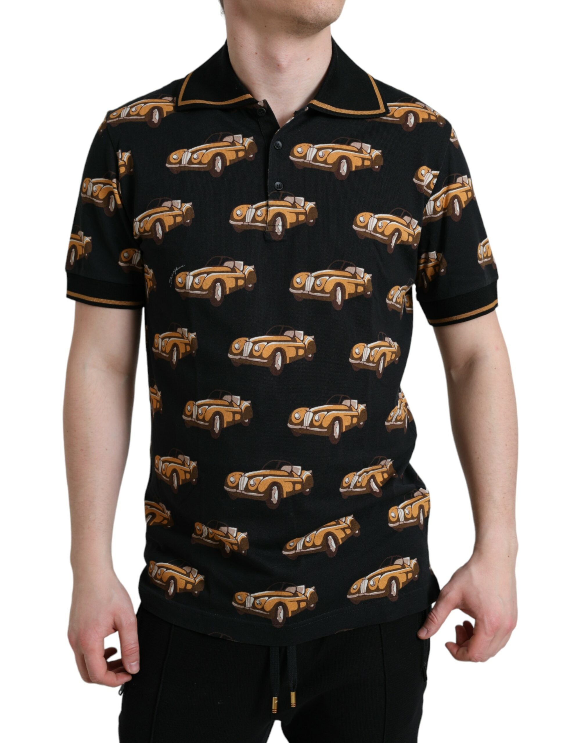 Dolce & Gabbana Βαμβακερό Polo με Car Print σε Μαύρο