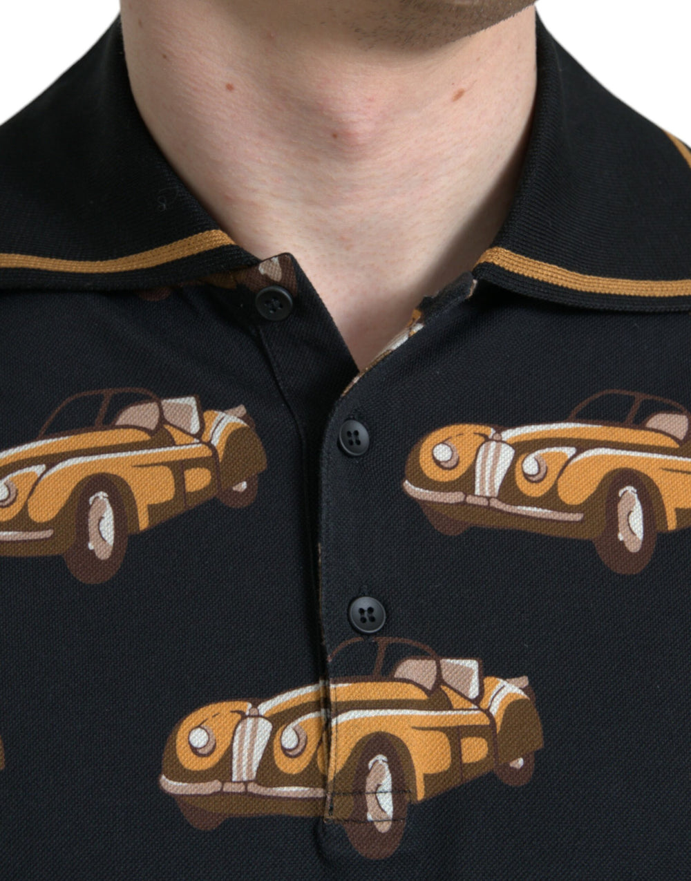 Dolce & Gabbana 100% Cotton Car Print Polo Shirt in Black