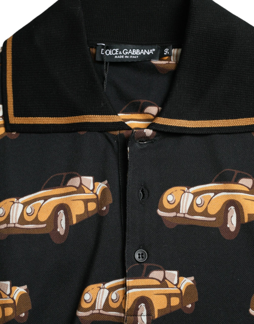 Dolce & Gabbana 100% Cotton Car Print Polo Shirt in Black