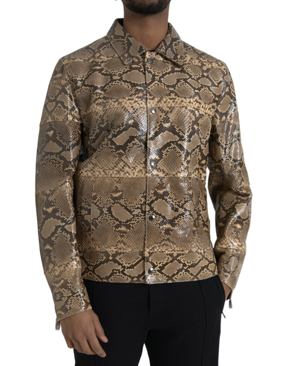 Dolce & Gabbana Python Leather Biker Jacket in Beige