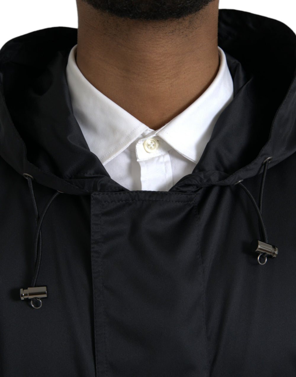 Dolce & Gabbana Hooded Long Windbreaker Jacket in Black