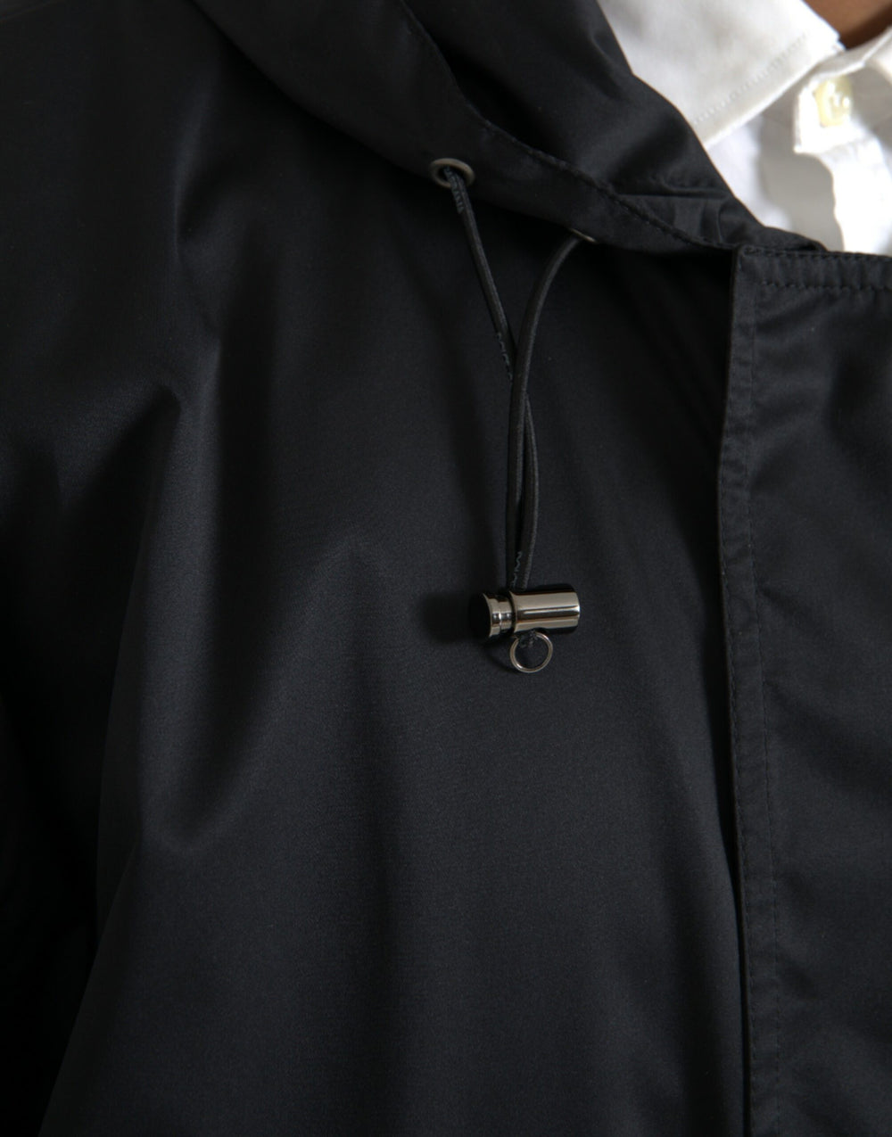 Dolce & Gabbana Hooded Long Windbreaker Jacket in Black