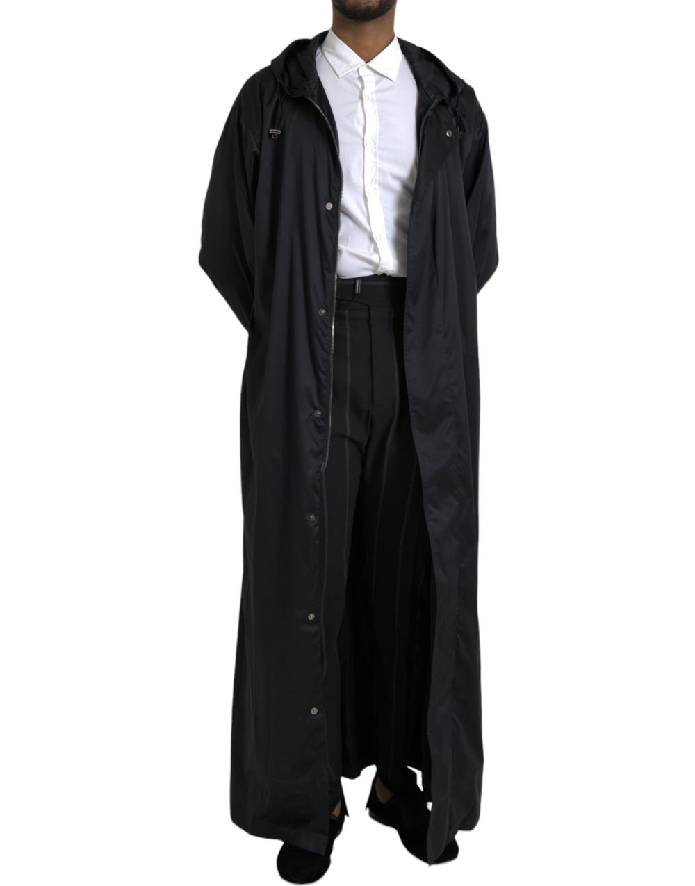 Dolce & Gabbana Hooded Long Windbreaker Jacket in Black
