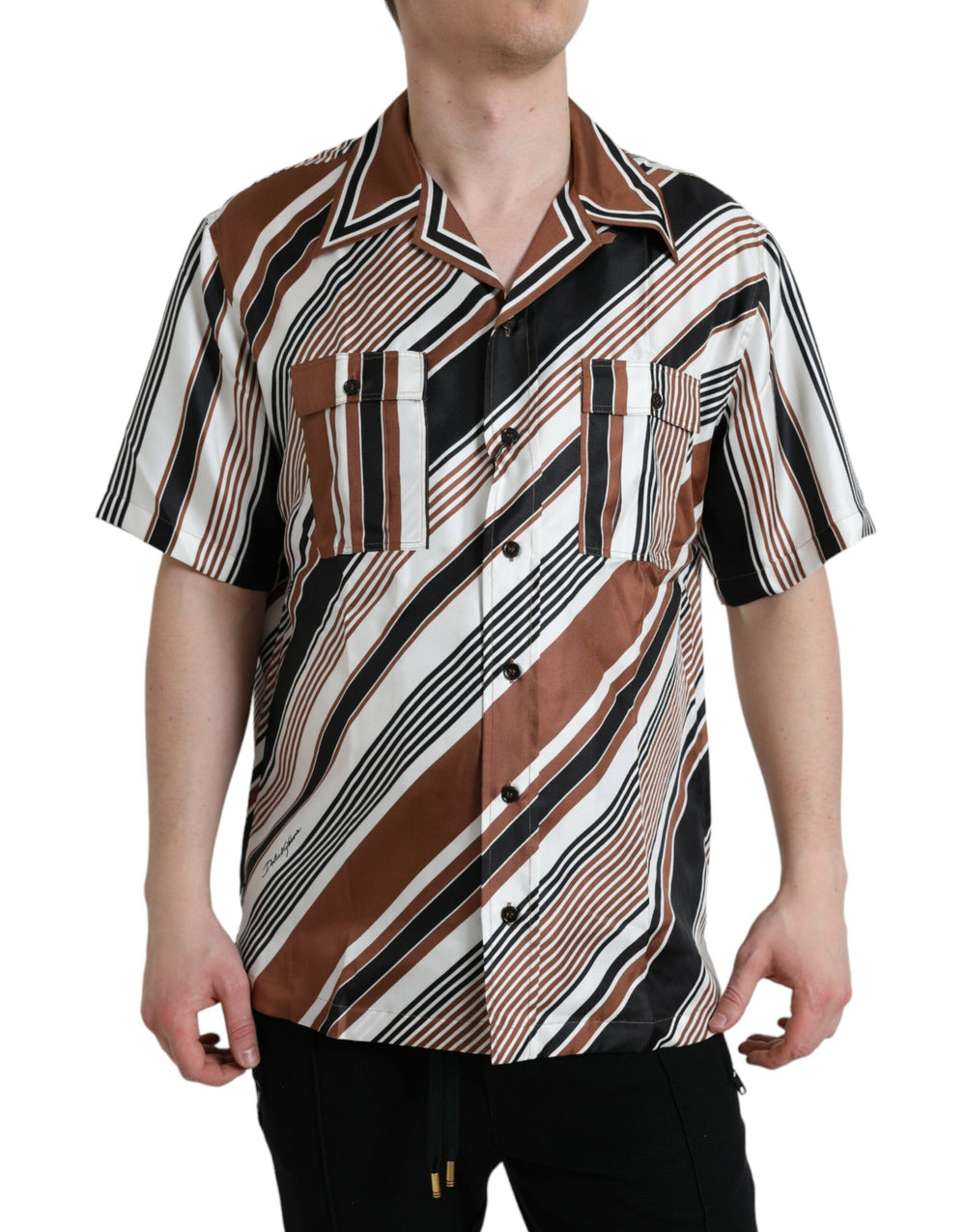 Dolce & Gabbana 100% Silk Short Sleeve Shirt in Multicolor Stripe