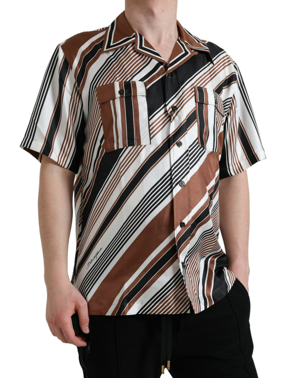 Dolce & Gabbana 100% Silk Short Sleeve Shirt in Multicolor Stripe