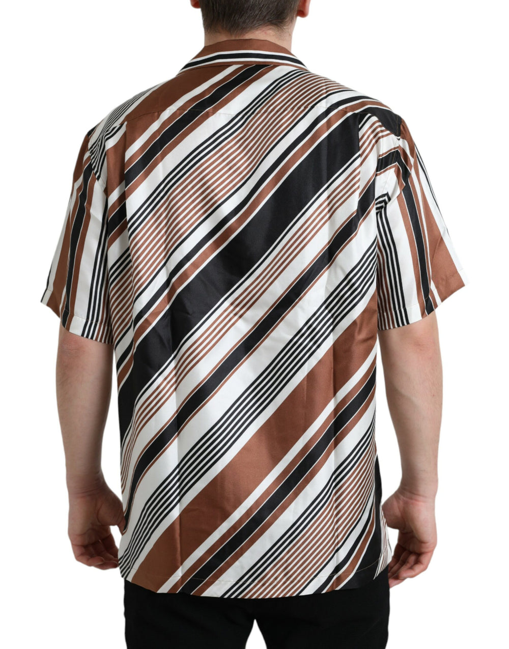 Dolce & Gabbana 100% Silk Short Sleeve Shirt in Multicolor Stripe
