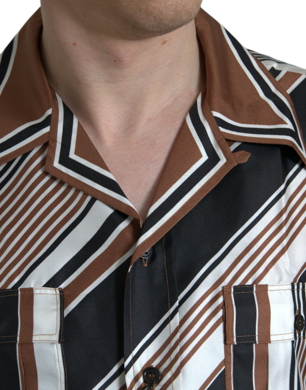 Dolce & Gabbana 100% Silk Short Sleeve Shirt in Multicolor Stripe