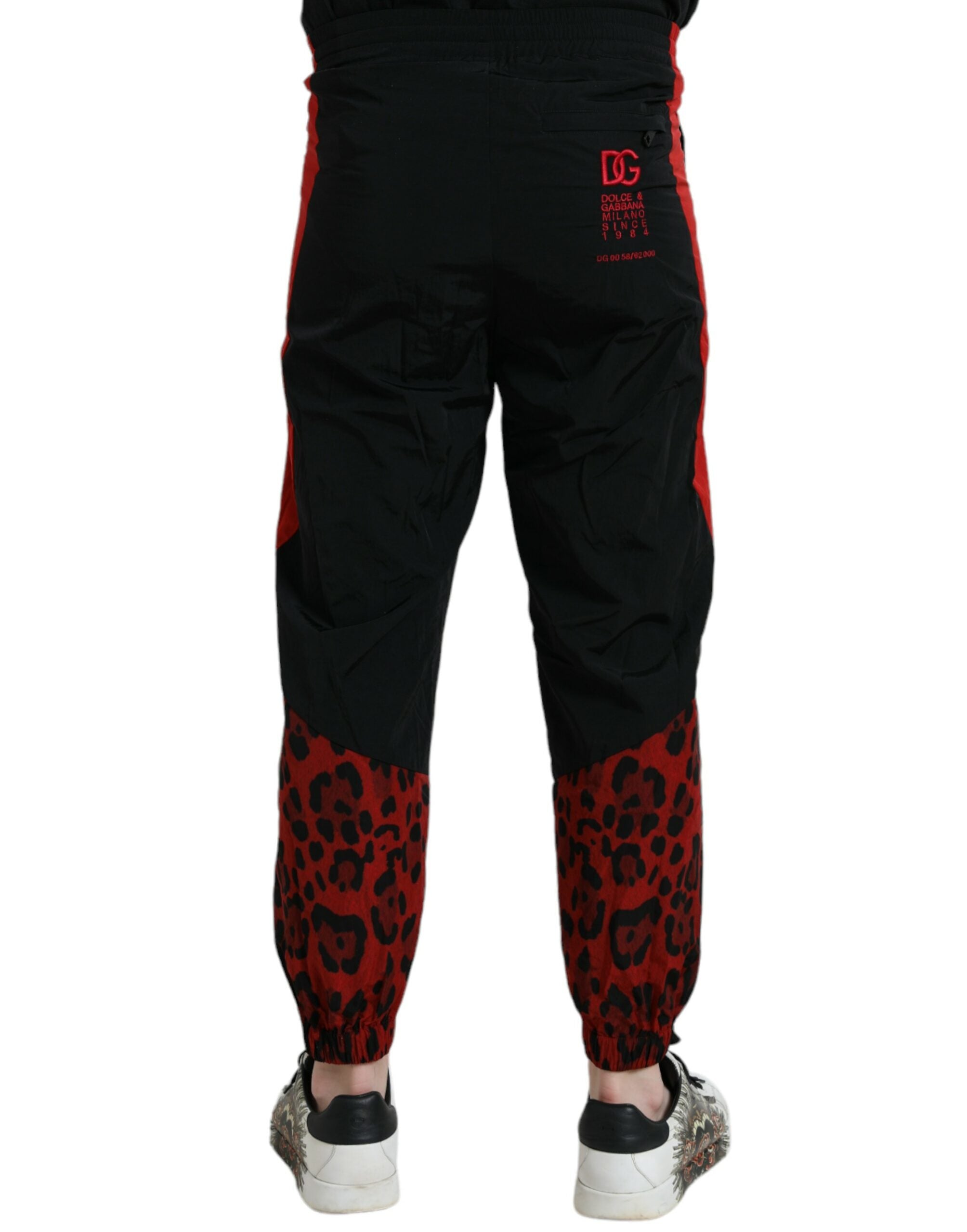 Dolce & Gabbana Παντελόνι Jogger από 100% νάιλον με Leopard Print σε Μαύρο και Κόκκινο