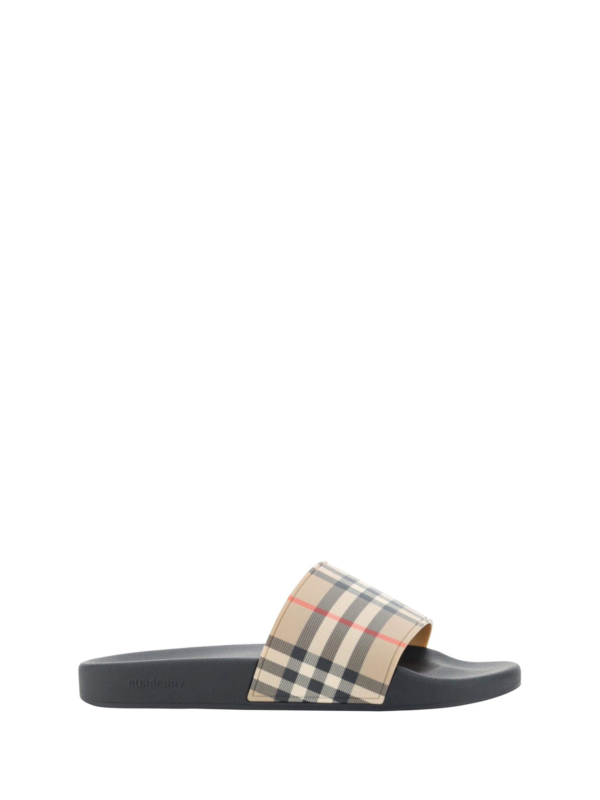 Burberry Archivio Check Rubber Slides in Archive Beige Brown