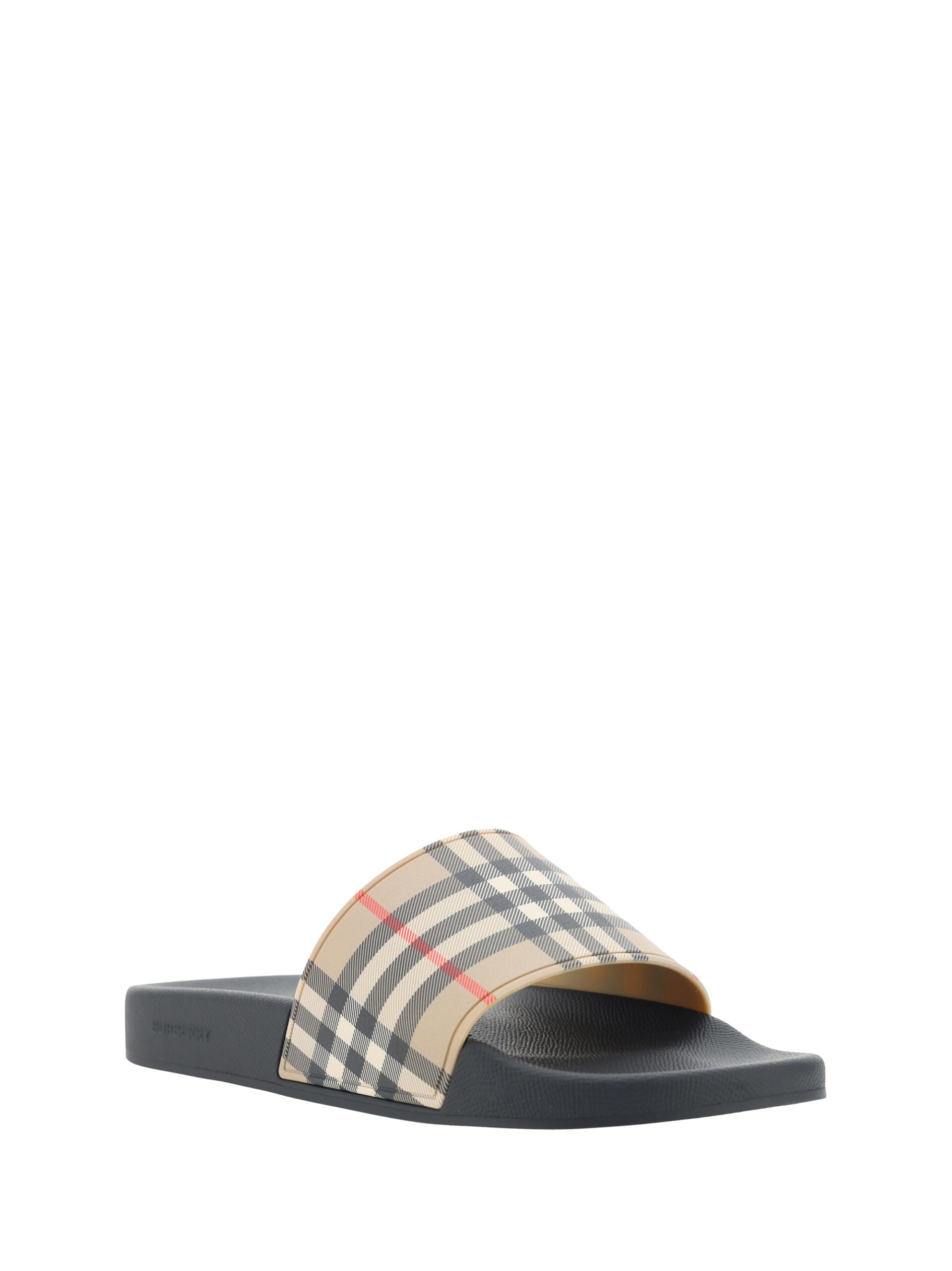 Burberry Archivio Check Rubber Slides in Archive Beige Brown