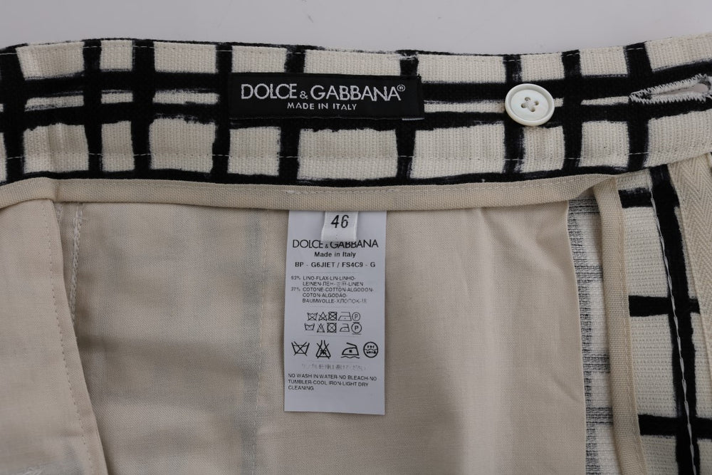 Dolce & Gabbana Σορτς από Λινό σε Λευκό και Μαύρο Ριγέ
