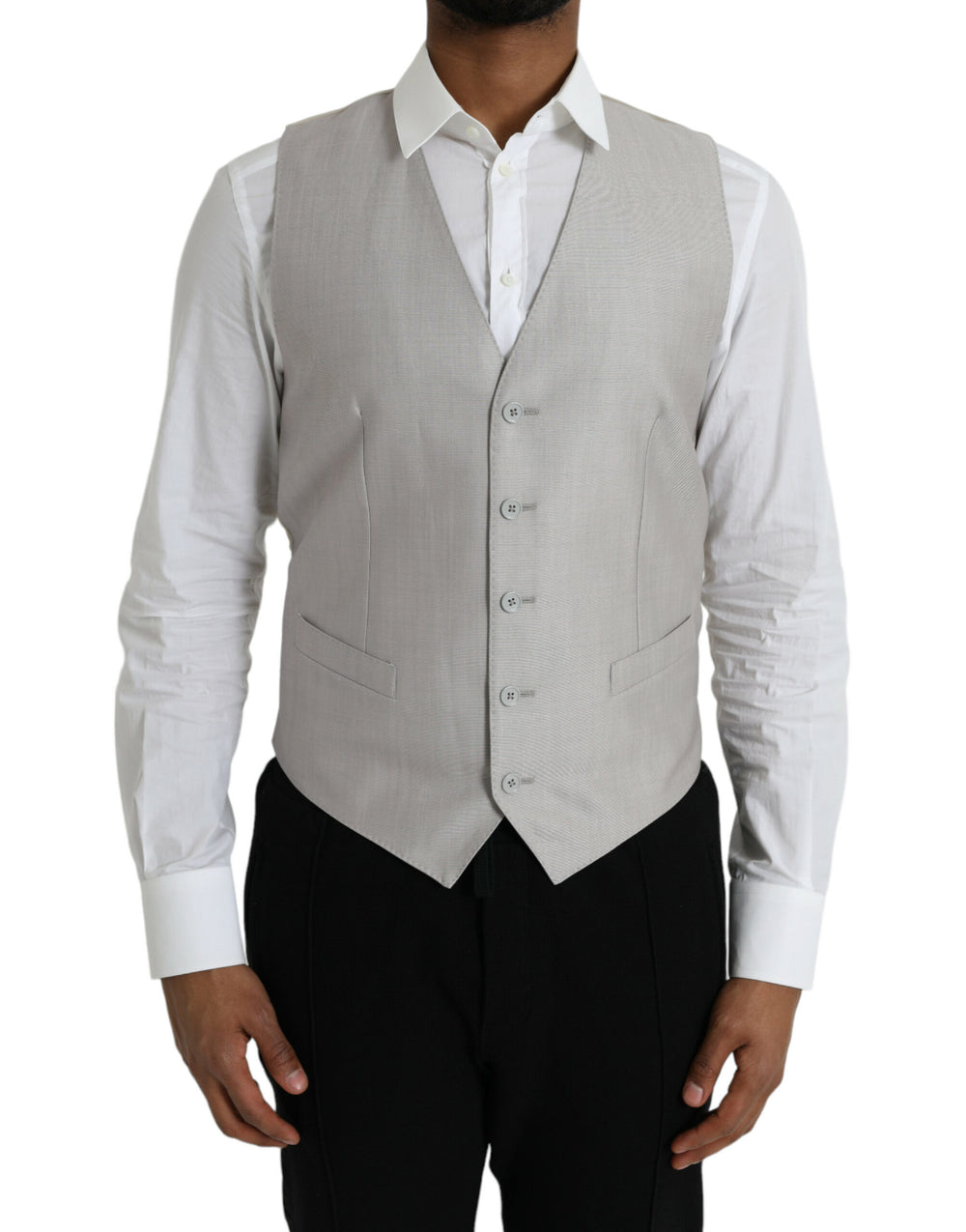 Dolce & Gabbana Virgin Wool and Silk Waistcoat in Light Grey