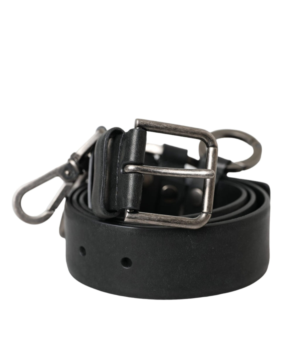 Dolce & Gabbana Calf Leather Belt with Silver Buckle in Black