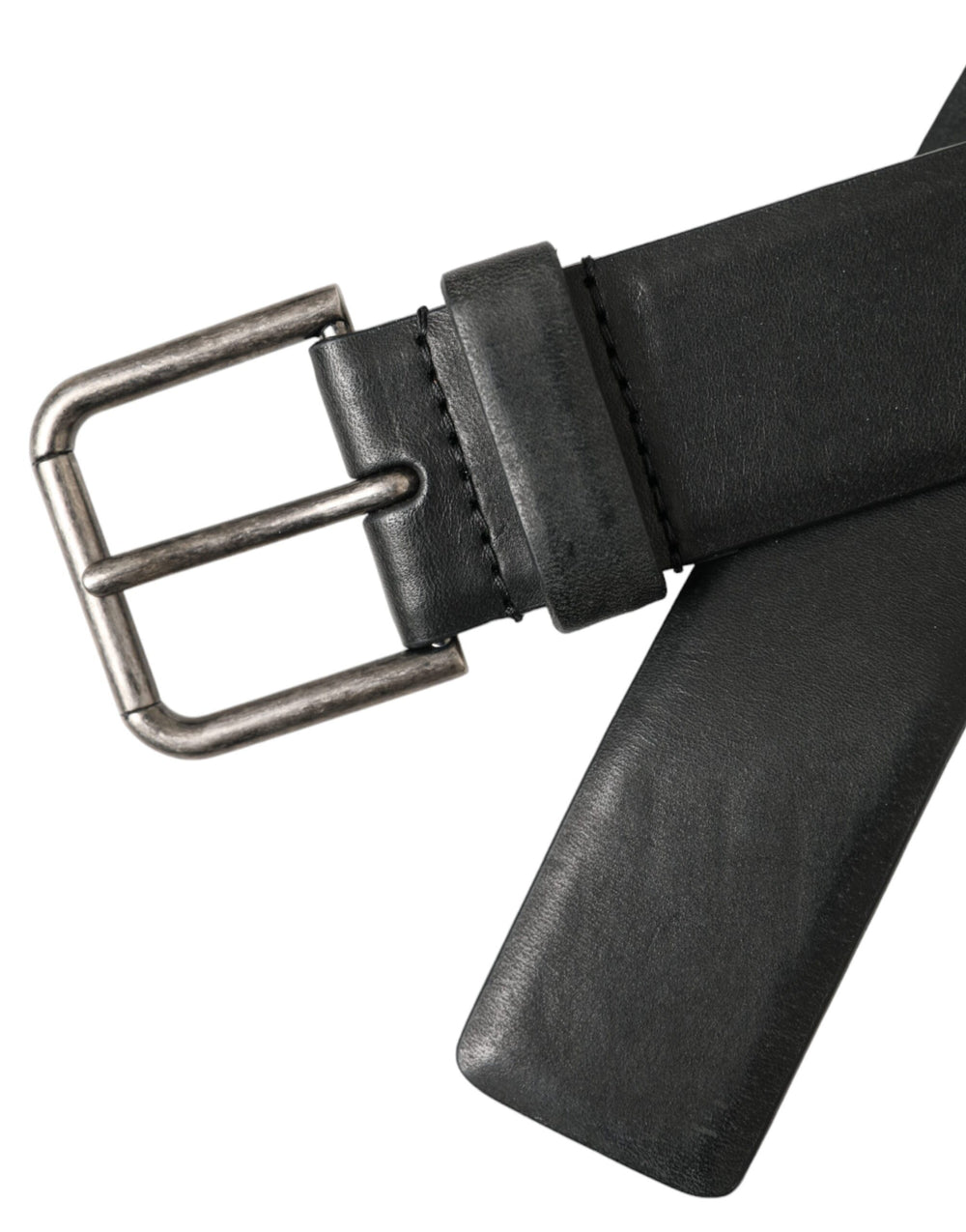 Dolce & Gabbana Calf Leather Belt with Silver Buckle in Black