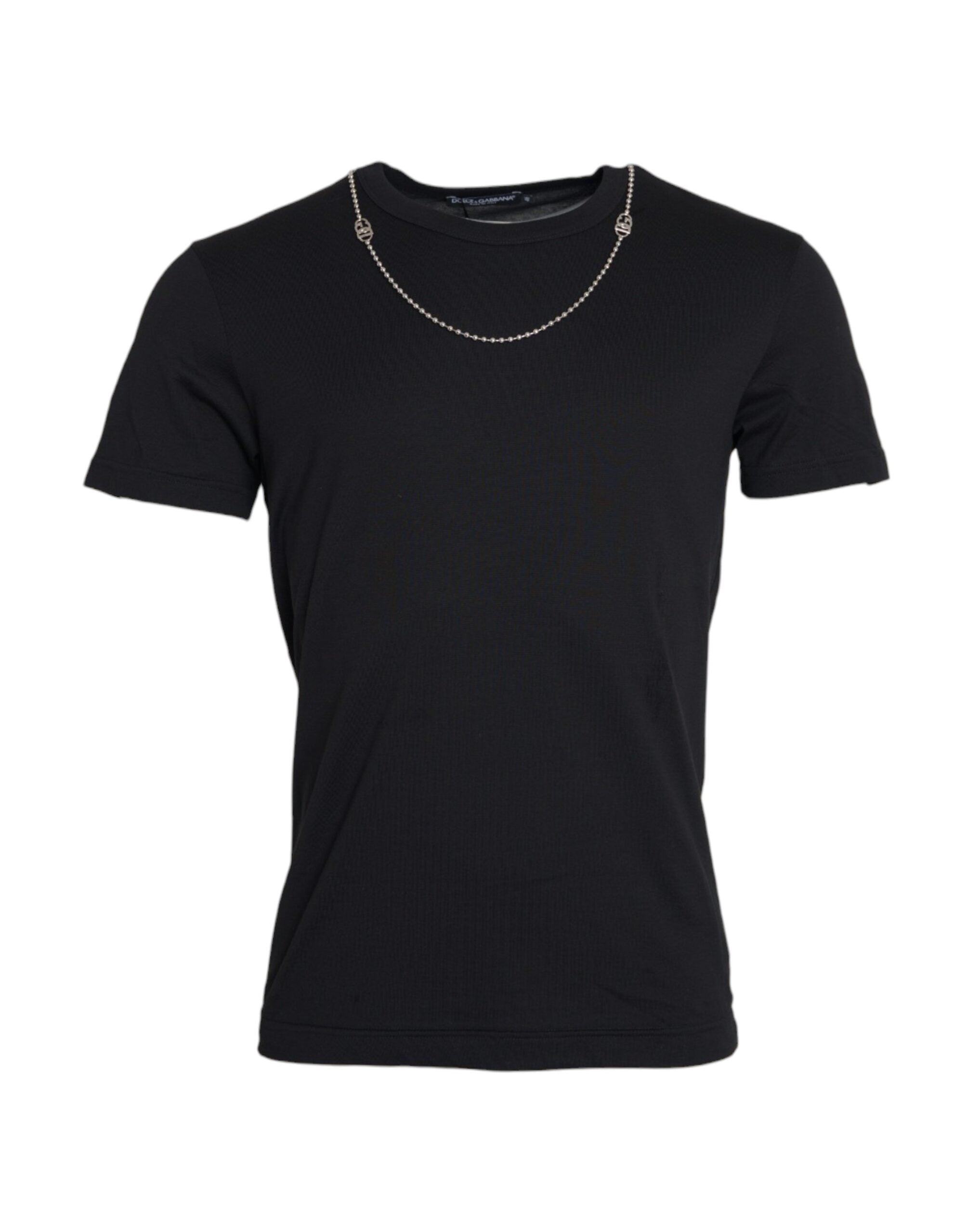 Black Cotton Silver Chain Short Sleeve T-shirt mens luxury fashion - Mens Edit
