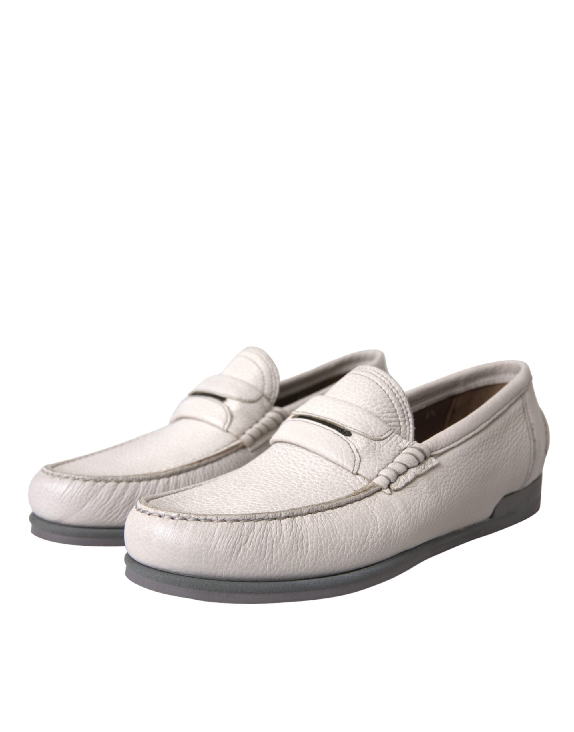 White Gray Leather Slip Mocassin Shoes Loafer mens luxury fashion - Mens Edit