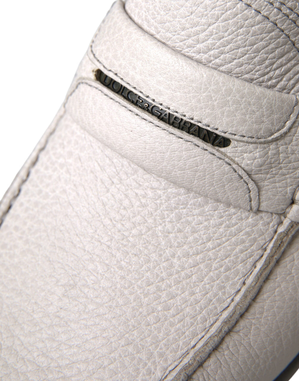 Dolce & Gabbana Leather Slip-On Loafers in White and Grey