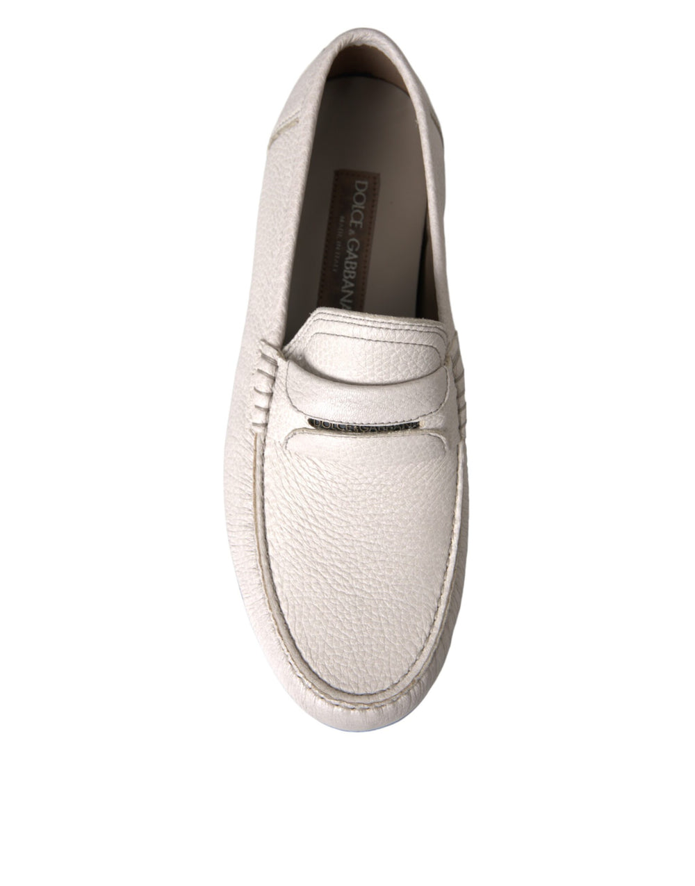 Dolce & Gabbana Leather Slip-On Loafers in White and Grey