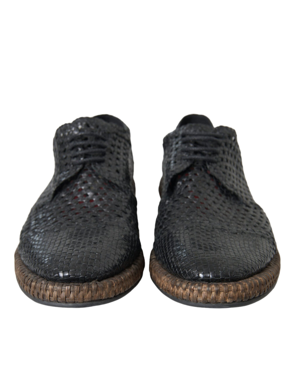 Black Woven Goat Leather Lace Up Derby Shoes mens luxury fashion - Mens Edit