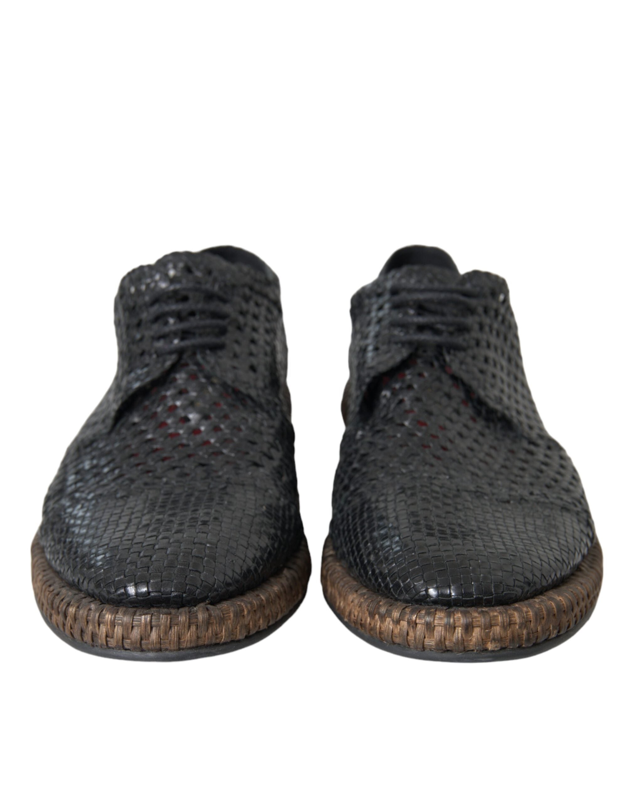 Black Woven Goat Leather Lace Up Derby Shoes mens luxury fashion - Mens Edit