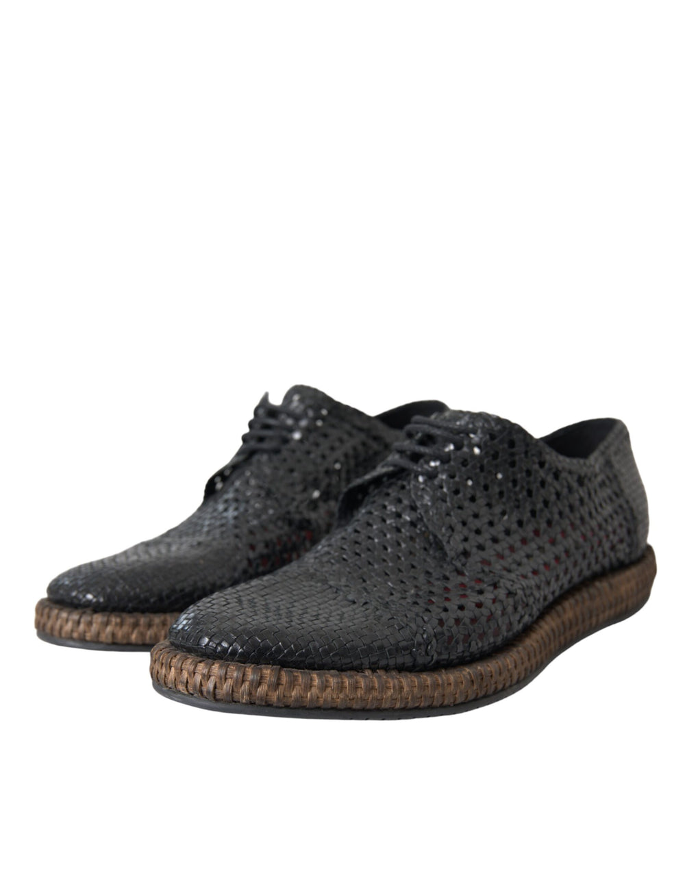 Dolce & Gabbana Goat Leather Woven Derby Shoes in Black