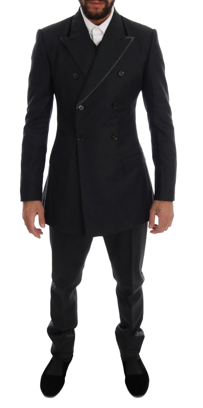 Gray Wool Double Breasted 3 Piece Suit mens luxury fashion - Mens Edit