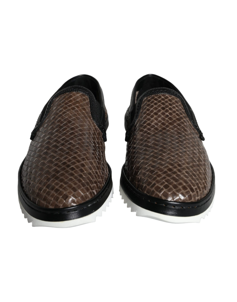Dolce & Gabbana Leather Woven Loafers in Brown and Black