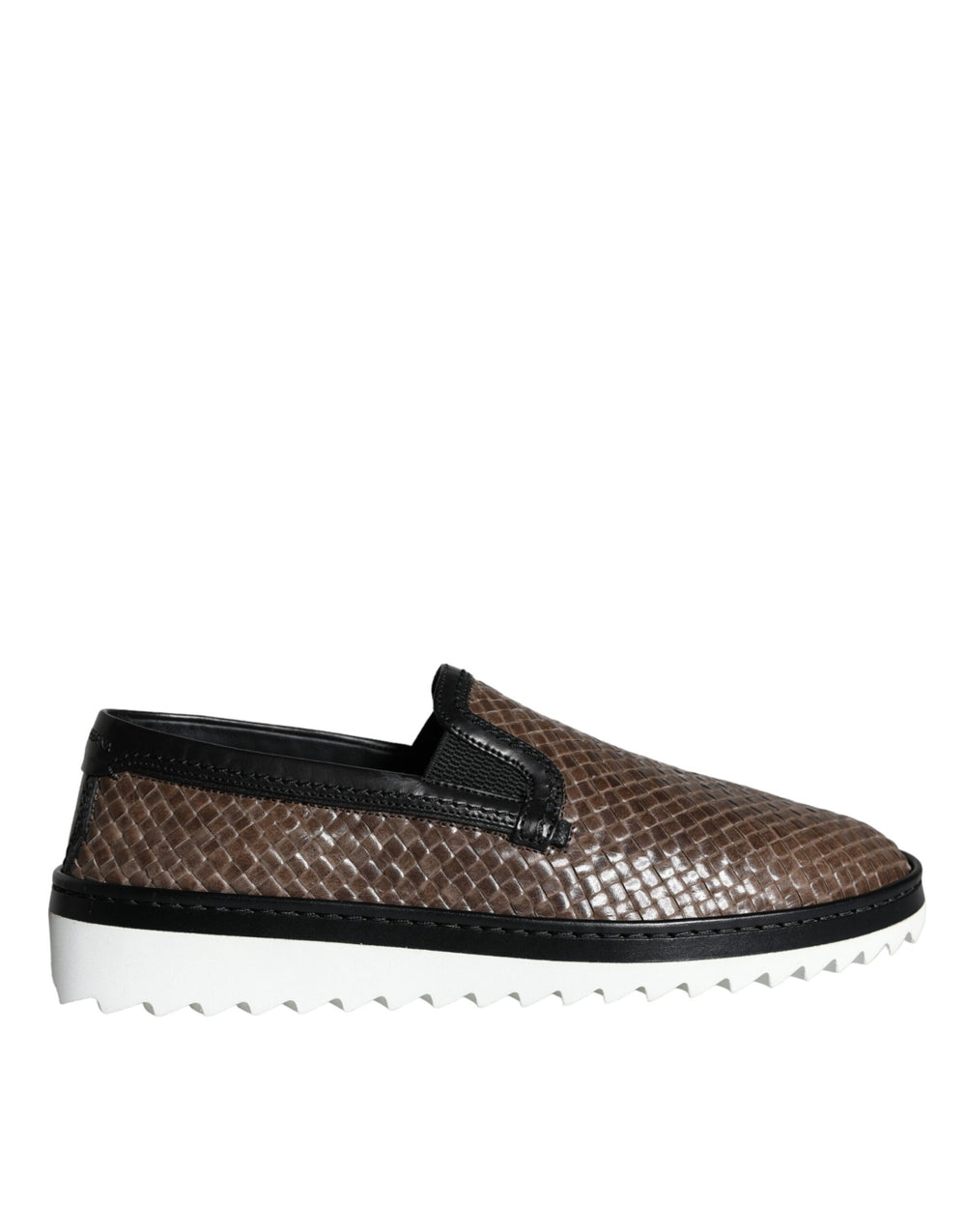 Dolce & Gabbana Leather Woven Loafers in Brown and Black