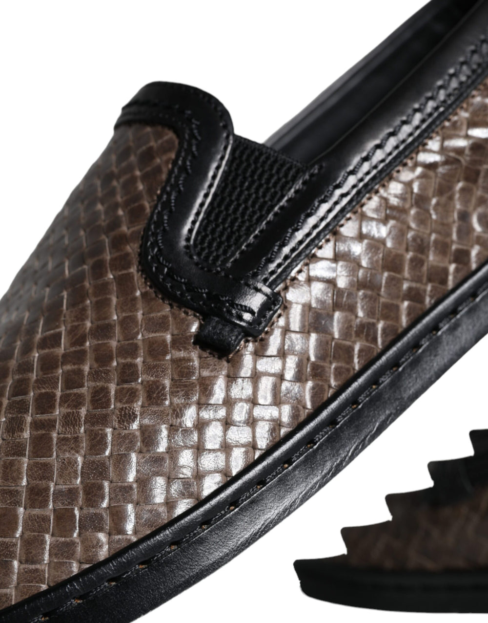 Dolce & Gabbana Leather Woven Loafers in Brown and Black